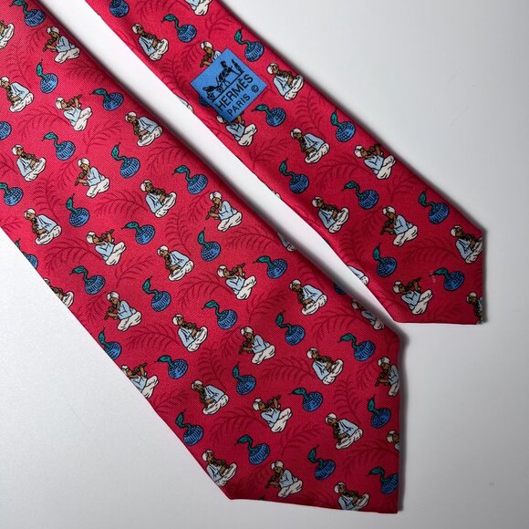 HERMES Vintage 1990's Snake Charmer Twill Silk Tie Made in France - Picture 5 of 6